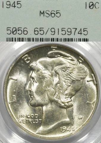 1945 10C PCGS MS65 OGH Mercury Dime - Gen 2.1 Holder Cover