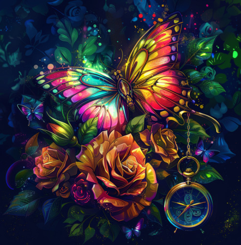5D Diamond Painting Pocket Watch Colorful Butterfly Kit