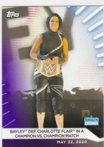 2021 Topps WWE Women's Division #19 Bayley  Defeats Charlotte Flair PURPLE #/99 - Picture 1 of 2