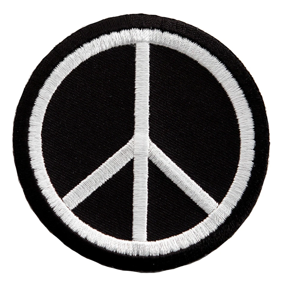 BLACK WHITE PEACE SIGN PATCH HIPPIE SUMMER OF LOVE embroidered iron-on APPLIQUE - Image 1 of 4