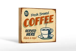 Holzschild Kaffee 18x12cm Retro fresh brewed Coffee Holz Deko Schild wooden sign - Picture 1 of 5