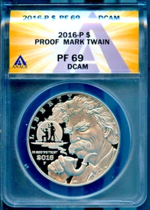 2016-P $1 Silver Mark Twain Dollar PF 69DCAM ANACS # 7830263 + Bonus - Picture 1 of 2