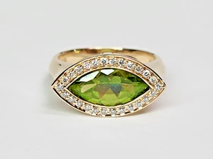 STUNNING 14k Gold East/ West 2.75ct Marquise Peridot Diamond Accent Ring Sz 7.75 - Picture 1 of 20