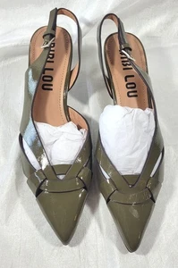 Bibi Lou Women's Slingback Kitten Heel Patent Leather Donna Nolia - Olive - 37 - Picture 1 of 4