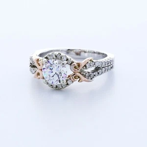 1.5 CT Natural Diamond F/VS2 Round Cut 14K White Gold Prong Halo Engagement Ring - Picture 1 of 3