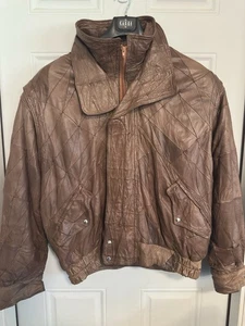 Vintage Herren Leder Braun Bomber Jacke Steppfutter Große 2 Kleine Risse Gr. L - Bild 1 von 14