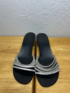 Michela Giuseppe Zanotti Black Silver Rhinestone Heel Sandals Eu 41 US 10.5 - Picture 1 of 11