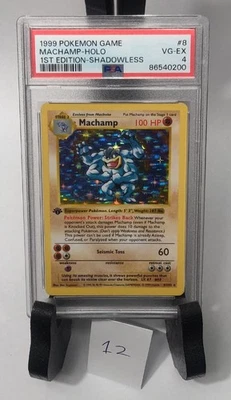 1999 Machamp 1st Edition Shadowless Holo Base Set Pokemon #8 PSA 4 - Image 1 of 2
