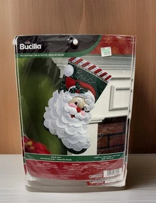 Kit de meias de feltro de Natal Bucilla JOLLY ST. NICK SANTA 18" #86648 novo em folha - Imagem 1 de 4