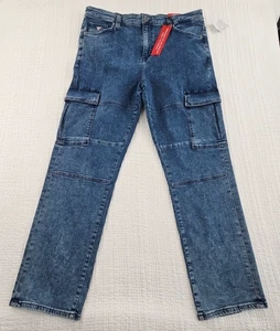 Guess Denim Cargo Pants Men's 38x32 Med Wash NEW 7 Pockets Stretch NWT Comfort - Picture 1 of 18