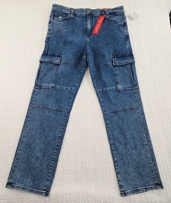 Guess Denim Cargo Pants Men's 38x32 Med Wash NEW 7 Pockets Stretch NWT Comfort - Image 1 of 4