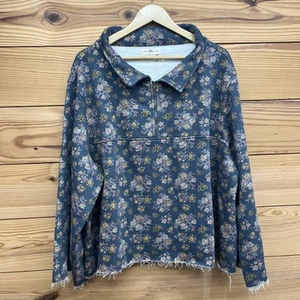 Natural Life Sweatshirt L XL Gray Pink Floral 1/4 Zip Easy Does It NWT B139 - Picture 1 of 9