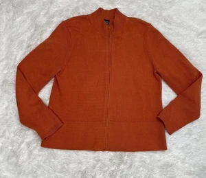 Suéter tejido cremallera completa grande de lujo de algodón naranja de lujo Eileen Fisher para mujer talla L - Imagen 1 de 7