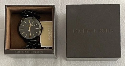 Reloj para mujer Michael Kors correa de cadena negra MK-3317 batería nueva 7,5" caja original Foto 1 de 4
