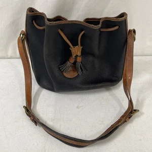 Vintage Dooney Bourke Black/Brown Bucket Bag Pebble Collection Featuring Tassels - Picture 1 of 22