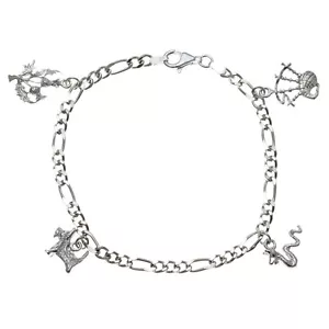 Sterling silver Scottish charm bracelet Nessie, Thistles, Bagpipes & Scotty Dog - Picture 1 of 3