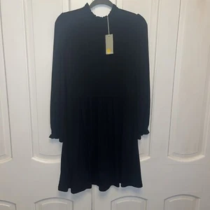 NWT Boden Black Long Sleeve Ruffle Neckline Dress Womens Sz 6R - Picture 1 of 4