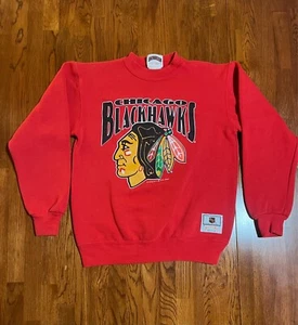 Vintage Chicago Blackhawks Sweatshirt Crewneck Red Nutmeg Mills 1989 Youth L - Picture 1 of 9