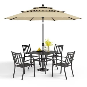 6 Piece Outdoor Dining Furniture Set with Patio Umbrella Patio Table Chairs Sets - Picture 1 of 12