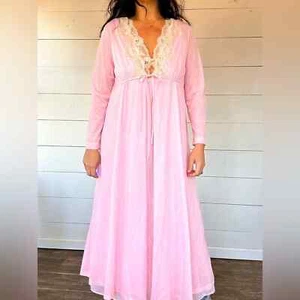 Vintage Mistee 2 piece Pink lingerie set lace nightgown size medium - Picture 1 of 11