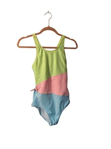 Lands, end, girls, one piece, striped pastel, modest, bathing suit, size 16 - Picture 1 of 4