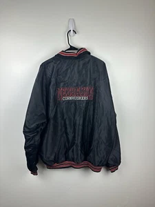 Vintage Nebraska Cornhuskers 90s Satin Jacket Coat Wise XXL Long Black Red NCAA - Picture 1 of 4