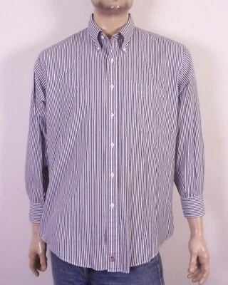 Usada en Excelente Condición Nordstrom 2 X 2 Pinpoint 100% Algodón Grapa Largo OCBD Camisa Rayas 16.5 32 Foto 1 de 4