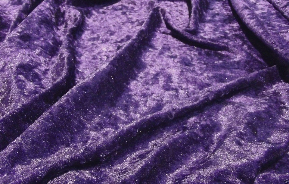 Crushed Velvet Velour Fabric Material - GRAPE - Image 1 of 1