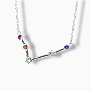 WHITE GOLD FINISH Natural Diamond, Orange Citrine, Pink Sapphire necklace - Picture 1 of 5