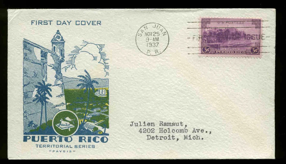 801 PUERTO RICO FDC SAN JUAN, PR PLANTY P68 PAVOIS CACHET TEXTURED ENVELOPE - Image 1 of 1