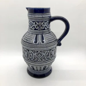 Marzi Remy Pitcher Cobalt Blue & White Ceramic Stoneware Pottery MR Germany Vtg - Picture 1 of 12