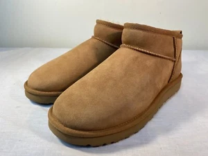 New UGG Classic Ultra Mini Boots Women's Brown Leather Shearling Insulated US 9 - Picture 1 of 7