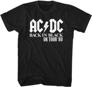 ACDC Back In Black UK Tour 80 Men's T Shirt Official Heavy Metal Music Merch - Picture 1 of 5