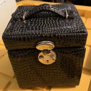 Hard Travel Jewelry Case - Black Faux Leather Reptile Print - Picture 1 of 10