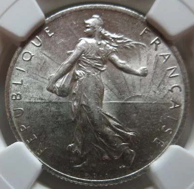 FRANCE 2 francs 1914 C NGC AU 58 UNC Silver Castelsarrasin Liberty Sowing Seeds - Image 1 of 3