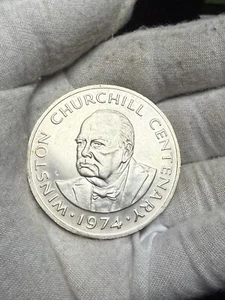 1974 W. CHURCHILL STERLING SILVER 20 CROWN TURKS AND CAICOS ISLANDS GEM BU B55 - Picture 1 of 2