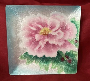 Mid-Century Ando Cloisonne Enamel Plate /Tray Pink Peony Flowers Good Fortune - Picture 1 of 13