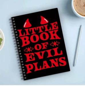 Little Book of Evil Plans Spiral Notebook – Funny Devil Horns Design – 8.26"x5.5 - Picture 1 of 4