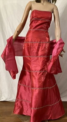 Классический гламур винтажный la Femme переливающийся красный без бретелек официальное платье + шаль 8 - Изображение 1 из 4