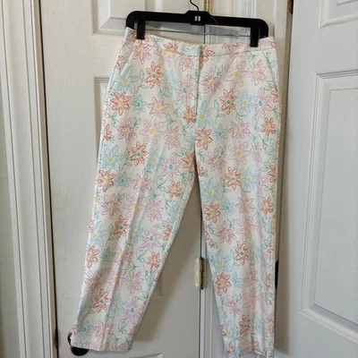 EP Pro Golf Womens Pique Capri Pants Sz 8 White Floral Colorful  Flowers Stretch Foto 1 de 4