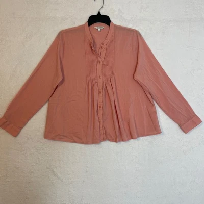 Lucky Brand Pink Pleated Mandarin Collar Button Up Shirt Women's Size L - Image 1 of 4