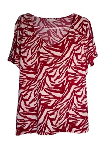 Top Susan Graver Talla XL Rosa y Blanco Estampado Animal Manga Corta Cuello en V NUEVO - Imagen 1 de 7