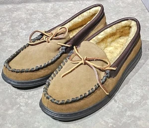 New! JOS.A.BANK-Brown Brushed Leather Mens Slip.On Moccasin Slipper Shoes-(11.M) - Picture 1 of 7