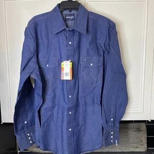 WRANGLER DENIM WESTERN SHIRT PEARL SNAP BLUE JEAN COWBOY CUT MENS SIZE XL NEW! - Picture 1 of 5