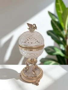 Large French Crystal Covered Pedestal Bowl Bronze Mount Dolphin Base 19th Cent - Picture 1 of 9