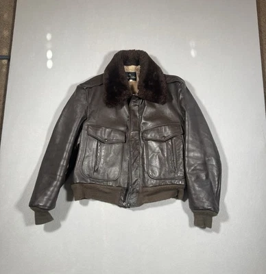 Vintage Leather Bomber Jacket Mens 46 Brown Golden Fleece Military Air Force USA - Image 1 of 4
