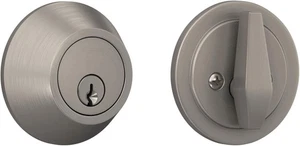Deadbolt with Round Trim, Keyed 1 Side, Satin Nickel Finish - Picture 1 of 7