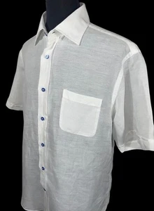 ROBERT TALBOTT LINEN TENCEL WHITE SS BUTTON FRONT SHIRT SZ L RUNS BIG - Picture 1 of 5