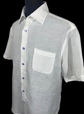 ROBERT TALBOTT LINEN TENCEL WHITE SS BUTTON FRONT SHIRT SZ L RUNS BIG - Image 1 of 4