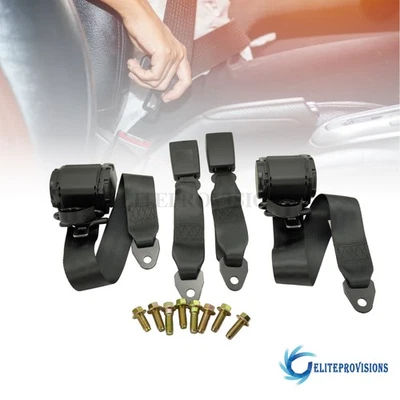 2x Adjustable 3 Point Safety Seat Belt Straps Car Vehicle Retractable Belt Kit - Image 1 of 4